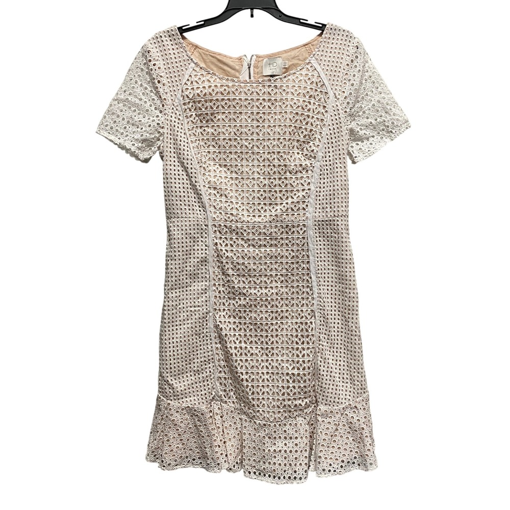 Anthropologie HD in Paris Eyelet Dress White Lined Short Sleeve Party US 12